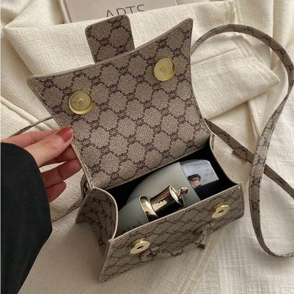 Designer Logo gg Beige brown Patterned mini handbag looks like gucci BRAND NEW - Picture 8 of 13